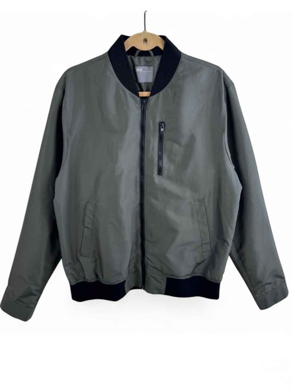 ASOS Mens Bomber Jacket‎ Olive Green Full Zip Lightweight Mesh Lined XL